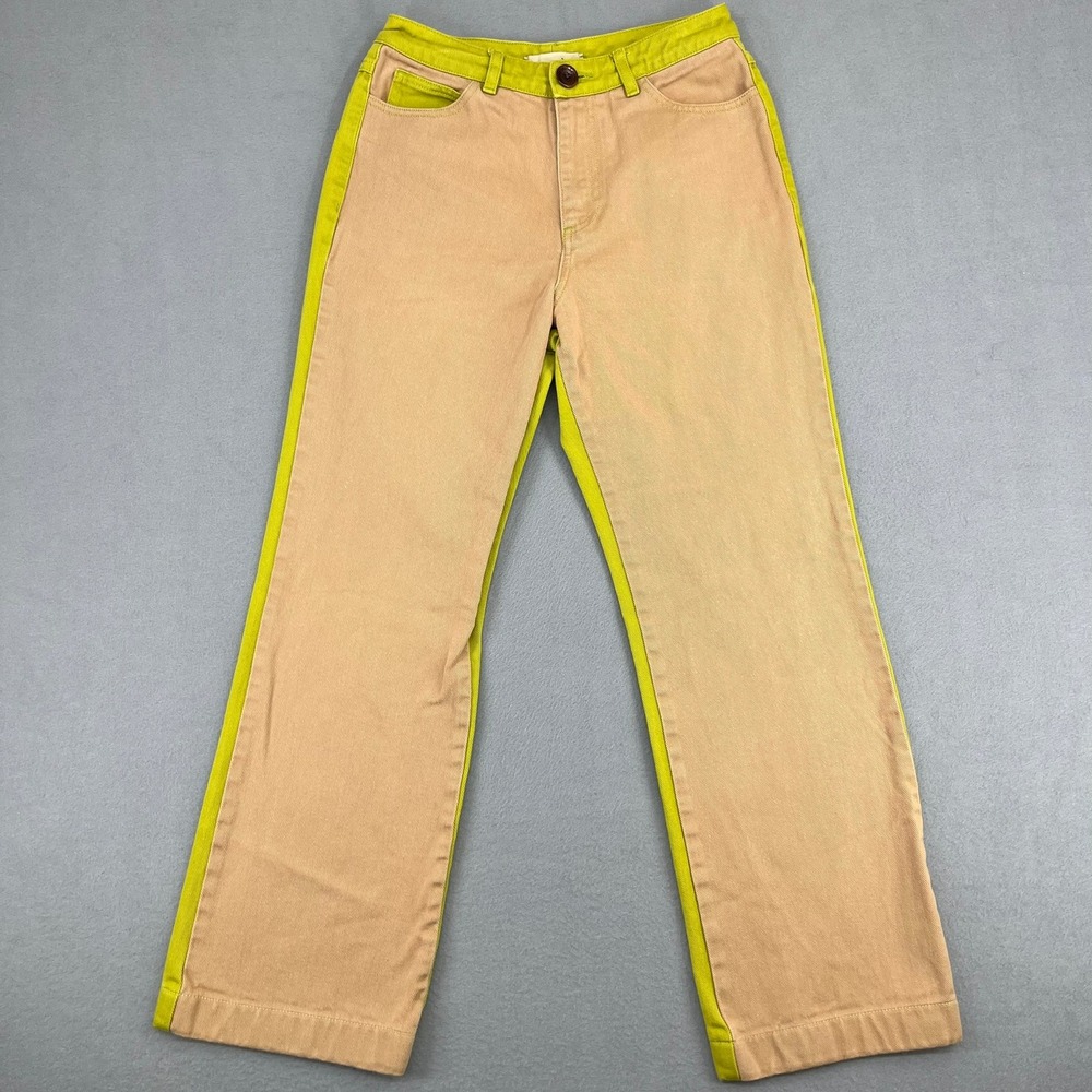 Paloma Wool Two-Tone Straight Leg Pants in Peach and Lime